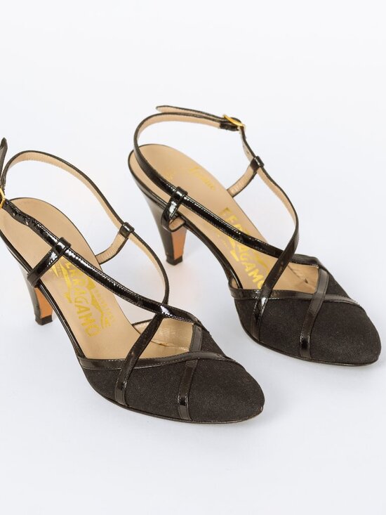 Salvatore Ferragamo Shoes - Vintage Ferragamo 90s Black Strappy Slingback Heels - Size 5